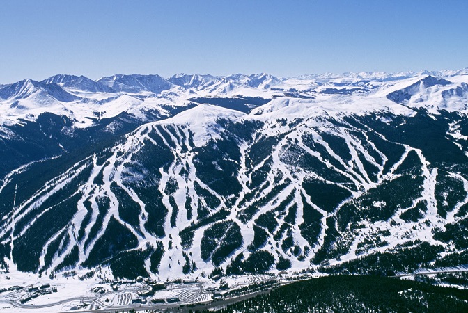 Town of Copper Mountain, Colorado with Ski Area and Mountains in Background