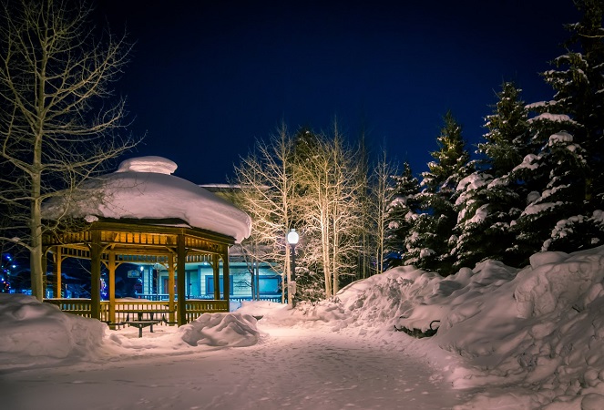 Snowy scene from a city park in Frisco , Colorado.
